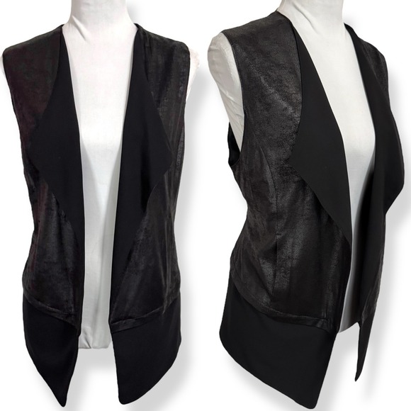 Chico's Open Vest Cardigan Size 1 Medium‎ Black Waterfall High Low Hem Rayon - Picture 1 of 15